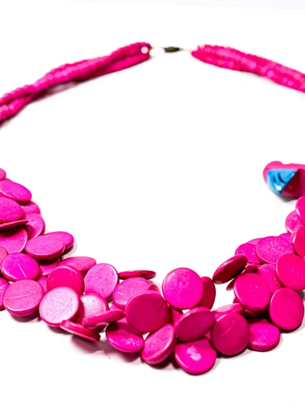 💕2/$30 Vintage Hand Painted Wooden Parrot Necklace Hot Pink Tropical Statement - Picture 2 of 8